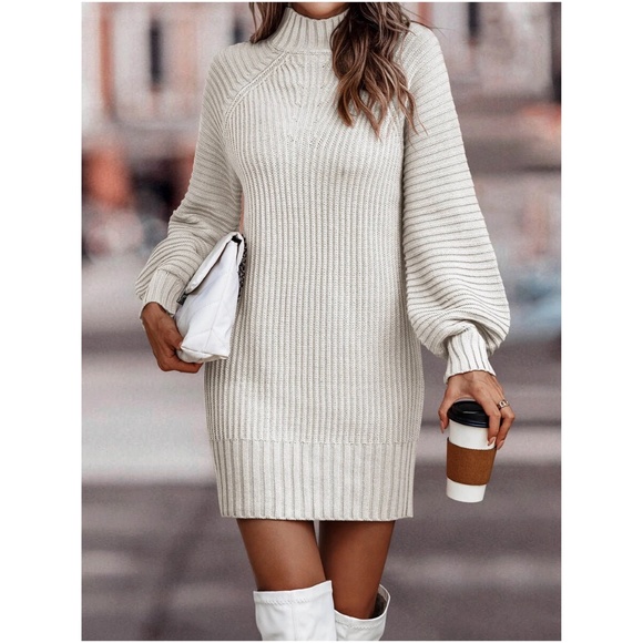Cozy Mock Neck Cable knit Sweater Dress - Picture 2 of 15
